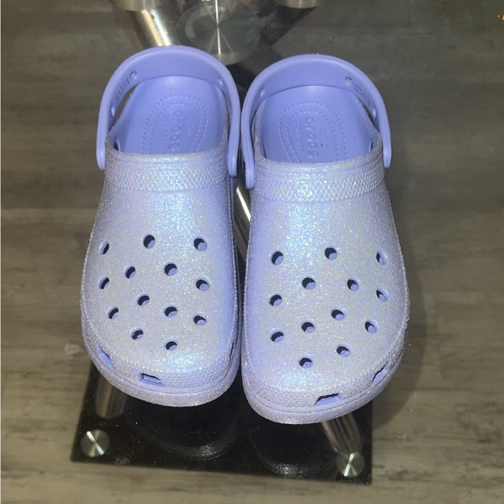 CROCS - womens purple glitter platform clogs